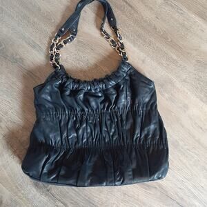 Michael Kors Black Ruched Large Purse Shoulder Bag Chain Strap